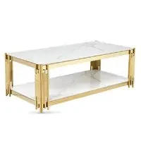 Bastia Coffee Table with Gold Frame - White, Sintered Stone