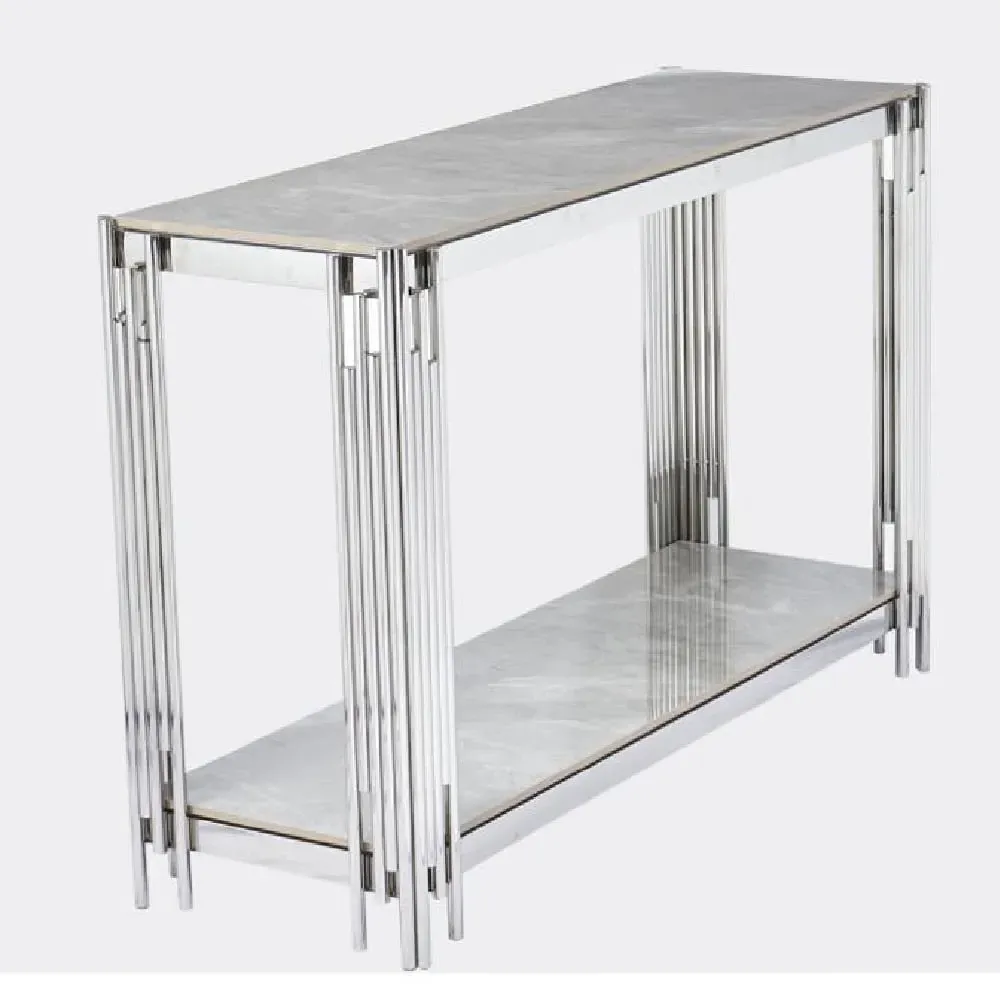 Bastia Console Table with Chrome Frame - Grey, Sintered Stone