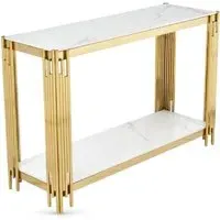 Bastia Console Table with Gold Frame - White, Sintered Stone