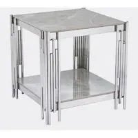 Bastia Square End Table with Chrome Frame - Grey, Sintered Stone