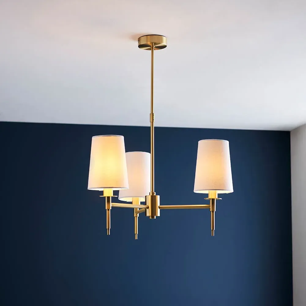 Bastrop 3-Light Fabric Shades Pendant Ceiling Light - White, Brushed Satin Gold product