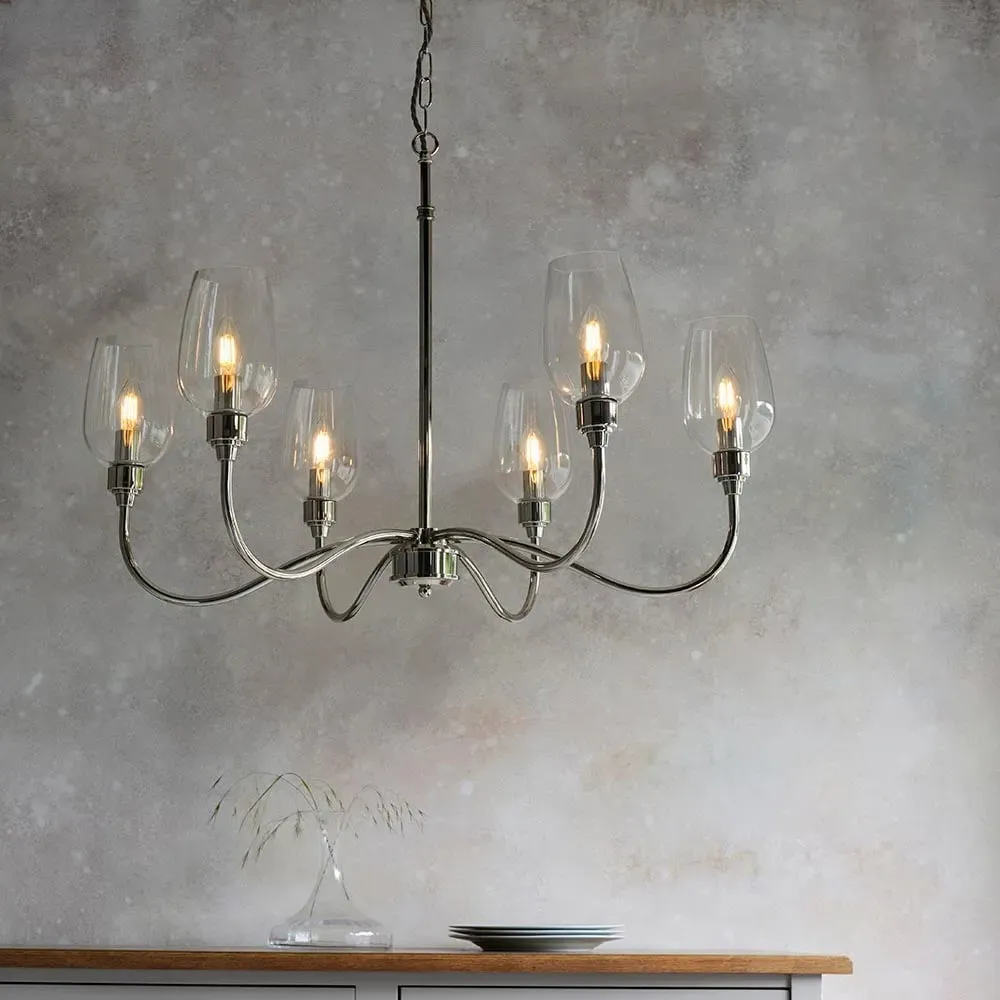 Bastrop 6 Lights Glass Pendant Ceiling Light - Bright Nickel