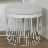 Batavia Round Stool with Fabric Seat - White