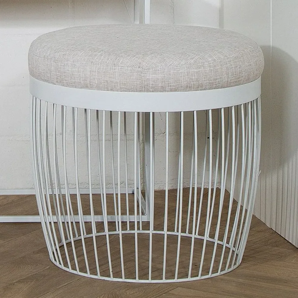 Batavia Round Stool with Fabric Seat - White image