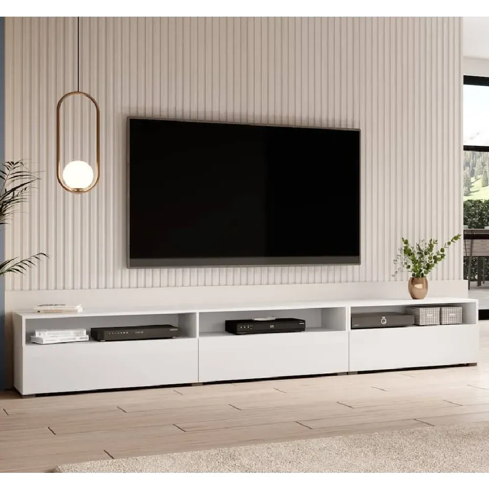 Batavia TV Stand with 4 Flip Doors - White