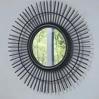 Batna Round Wall Mirror - Black, Rattan
