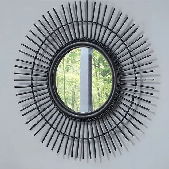 Batna Round Wall Mirror - Black, Rattan