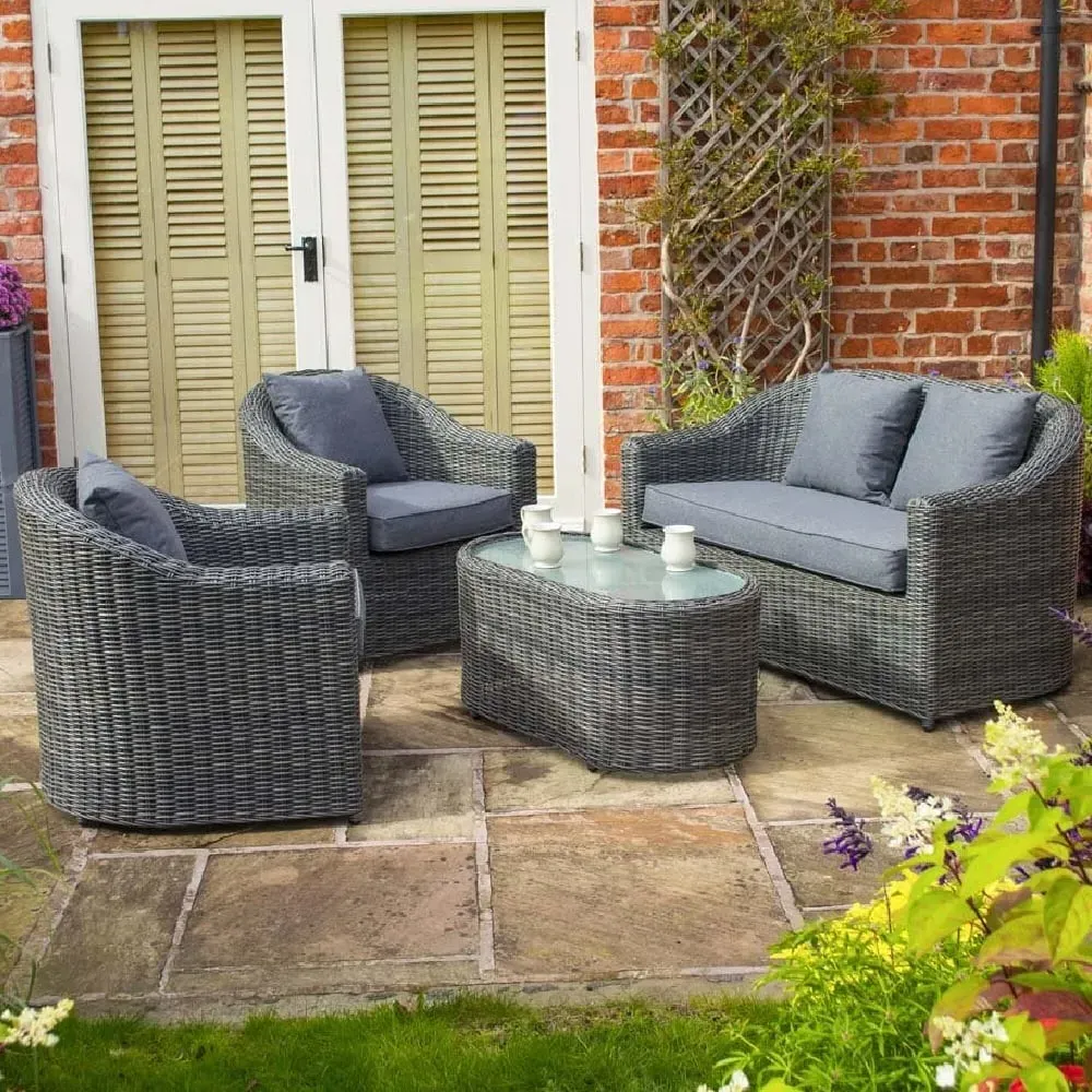 Baxton 4-Piece Garden Sofa Set with Coffee Table - Grey, Rattan image