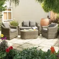 Baxton 4-Piece Garden Sofa Set with Coffee Table - Natural, Rattan