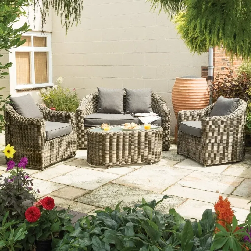Baxton 4-Piece Garden Sofa Set with Coffee Table - Natural, Rattan