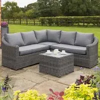 Baxton Corner Garden Lounge Set with Coffee Table - Grey, Rattan