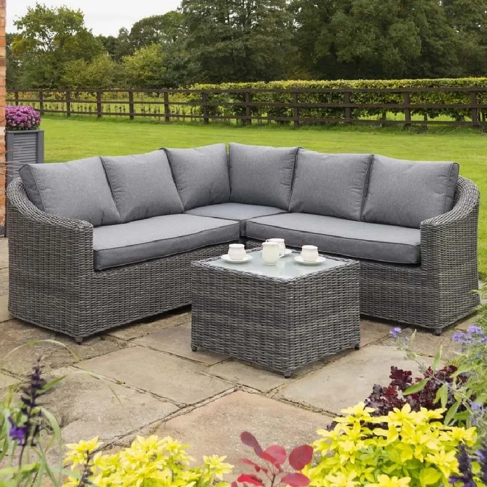 Baxton Corner Garden Lounge Set with Coffee Table - Grey, Rattan