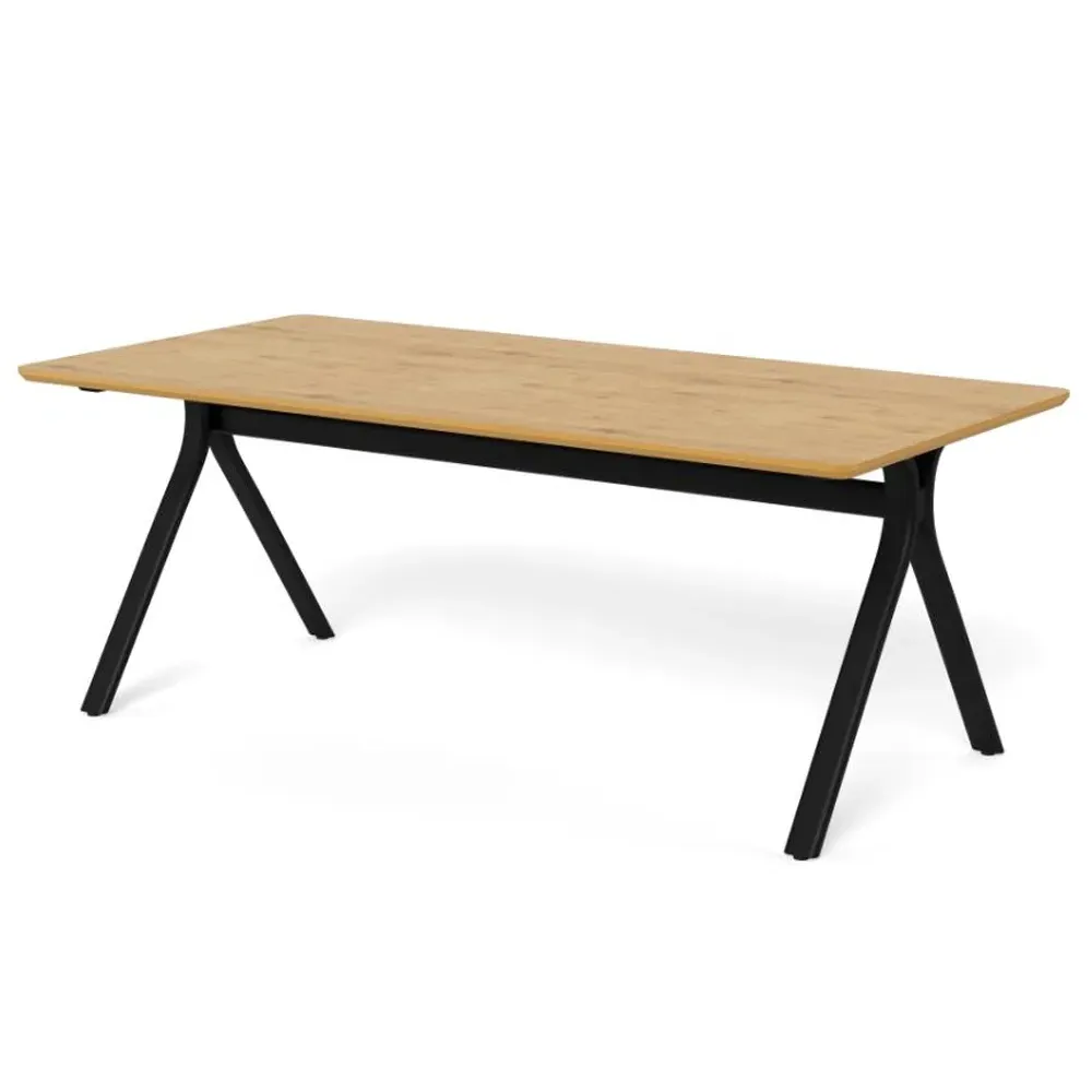 Bayamon Round Dining Table with Black Steel Legs - Matt Oak product