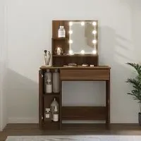 Baylah Dressing Table with LED Lights - Brown Oak, Engineered Wood