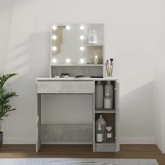 Baylah Dressing Table with LED Lights - Concrete Effect