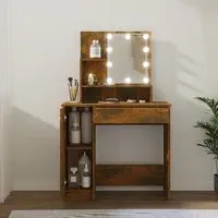 Baylah Dressing Table with LED Lights - Smoked Oak