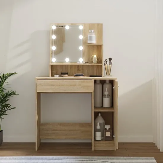 Baylah Dressing Table with LED Lights - Sonoma Oak