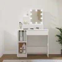 Baylah Dressing Table with LED Lights - White, Engineered Wood