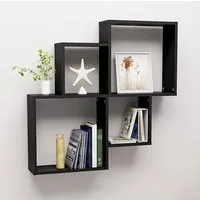 Bazyli Cube Wall Shelf - Black, Engineered Wood