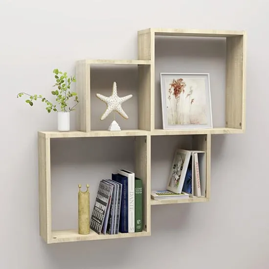 Bazyli Cube Wall Shelf - Sonoma Oak, Engineered Wood