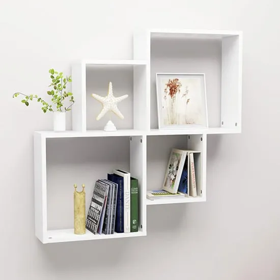 Bazyli Cube Wall Shelf - White, Engineered Wood