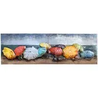 Beach of Parasols Picture Metal Wall Art - Blue