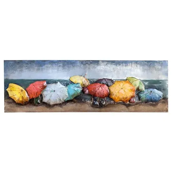 Beach of Parasols Picture Metal Wall Art - Blue