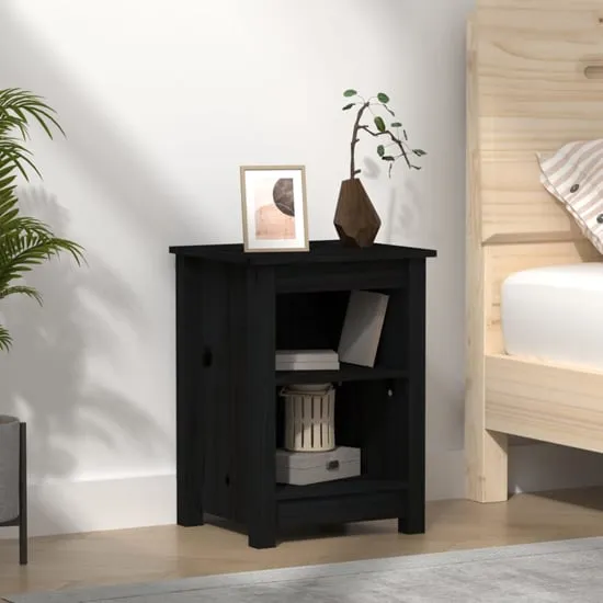 Beale Bedside Cabinet with 2 Shelves - Black, Pine image