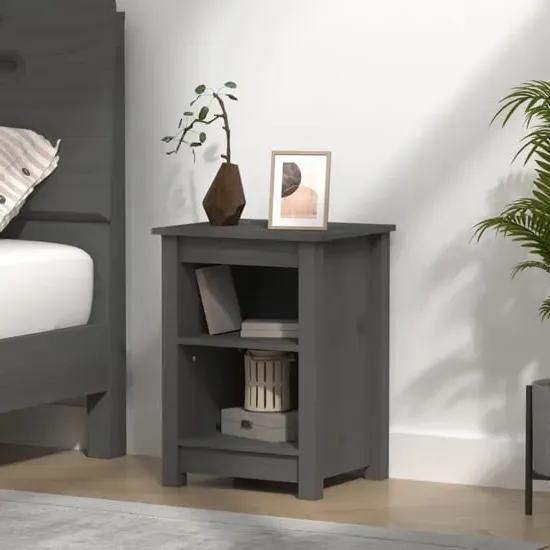 Beale Bedside Cabinet with 2 Shelves - Grey, Pine
