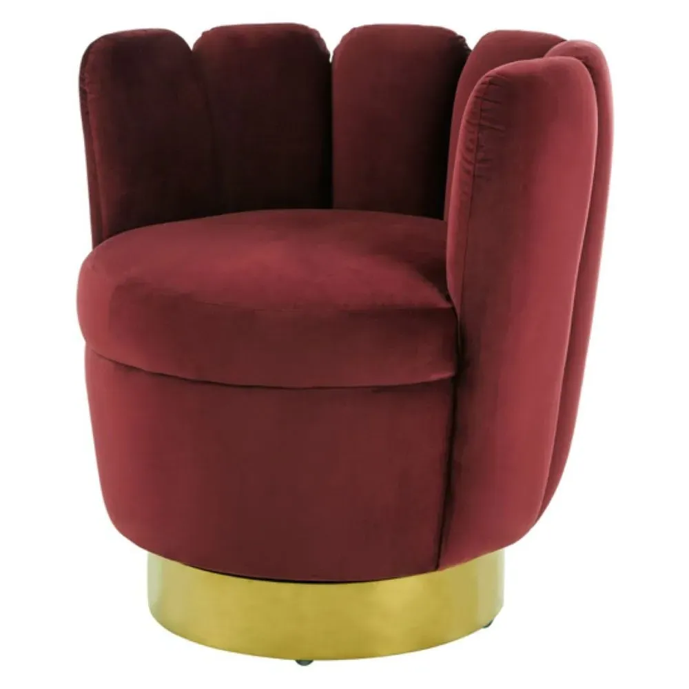 Bealie Velvet Bedroom Chair with Gold Base - Wine product