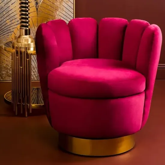 Bealie Velvet Bedroom Chair with Gold Base - Wine image