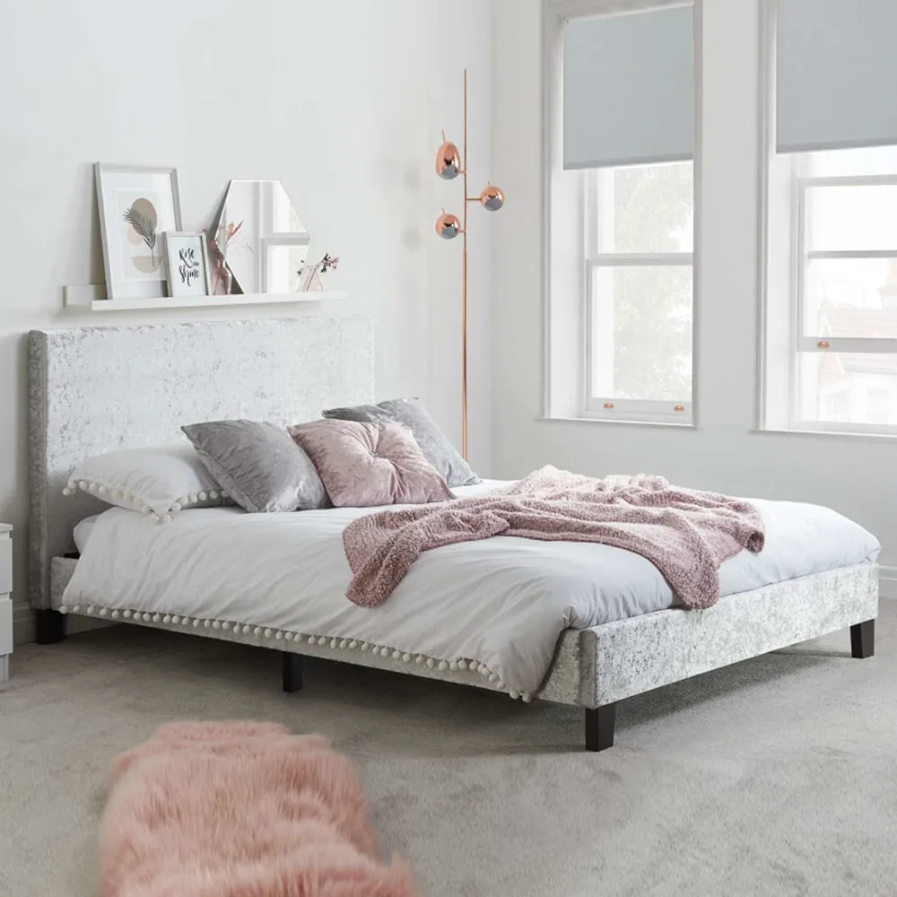 Beano Double Bed Frame - Steel, Crushed Velvet
