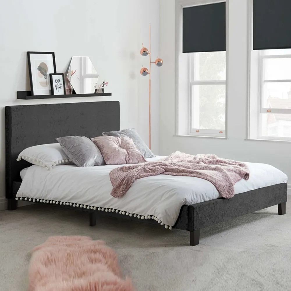 Beano King Size Bed Frame - Black, Crushed Velvet