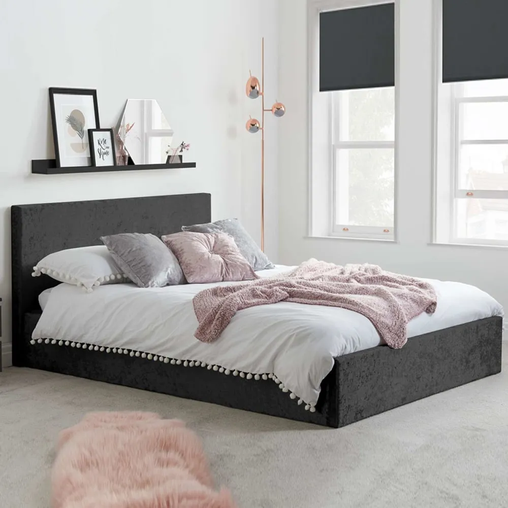 Beano King Size Ottoman Bed with Storage - Black, Velvet
