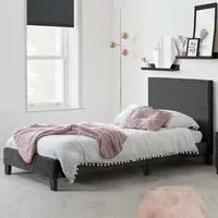 Beano Single Bed Frame with Padded Headboard - Black, Velvet