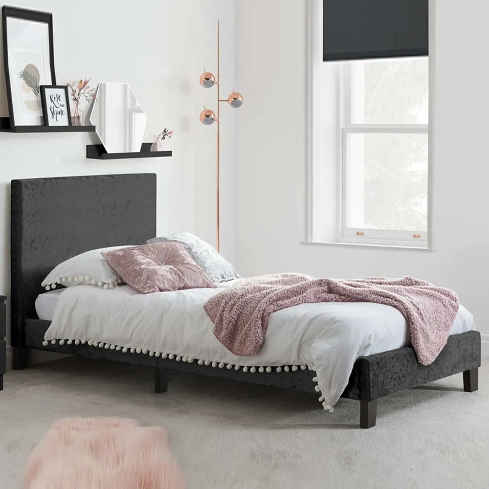 Beano Single Bed Frame with Padded Headboard - Black, Velvet image