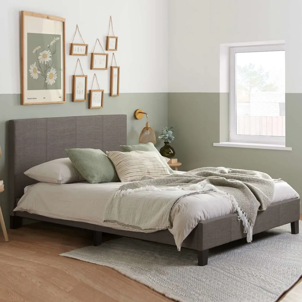 Beano Single Bed Frame with Padded Headboard - Grey, Fabric