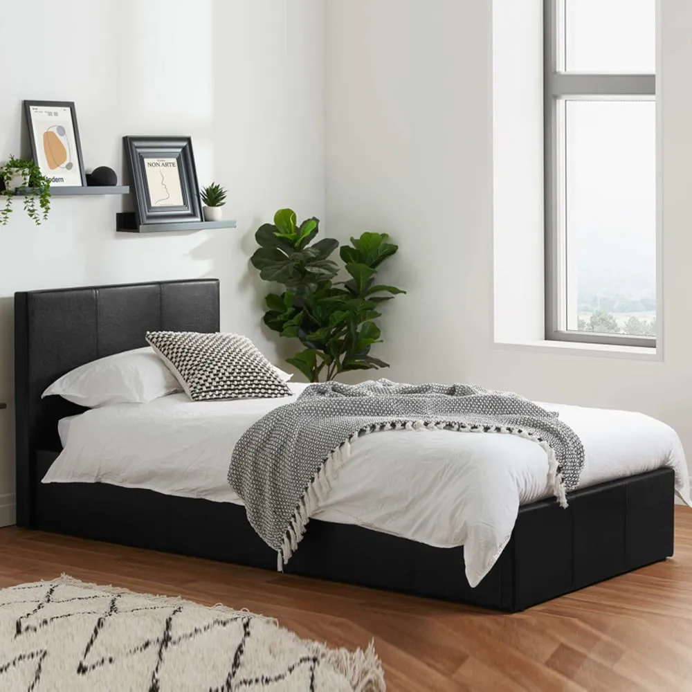 Beano Single Ottoman Bed with Storage - Black, Faux Leather image