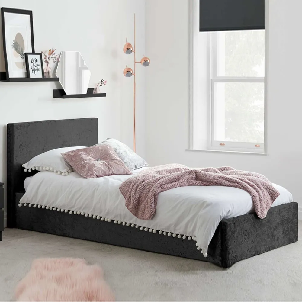 Beano Single Ottoman Bed with Storage - Black, Velvet