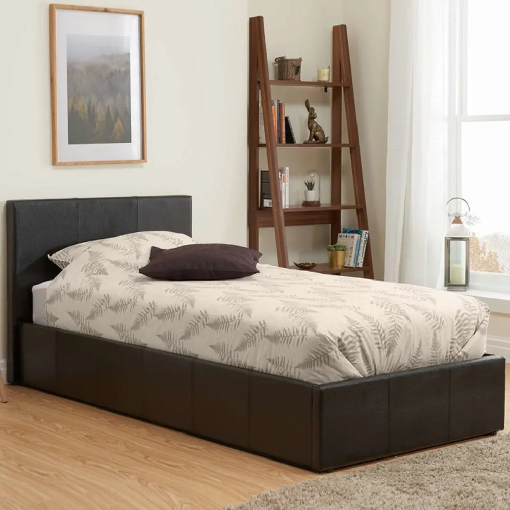 Beano Single Ottoman Bed with Storage - Brown, Faux Leather
