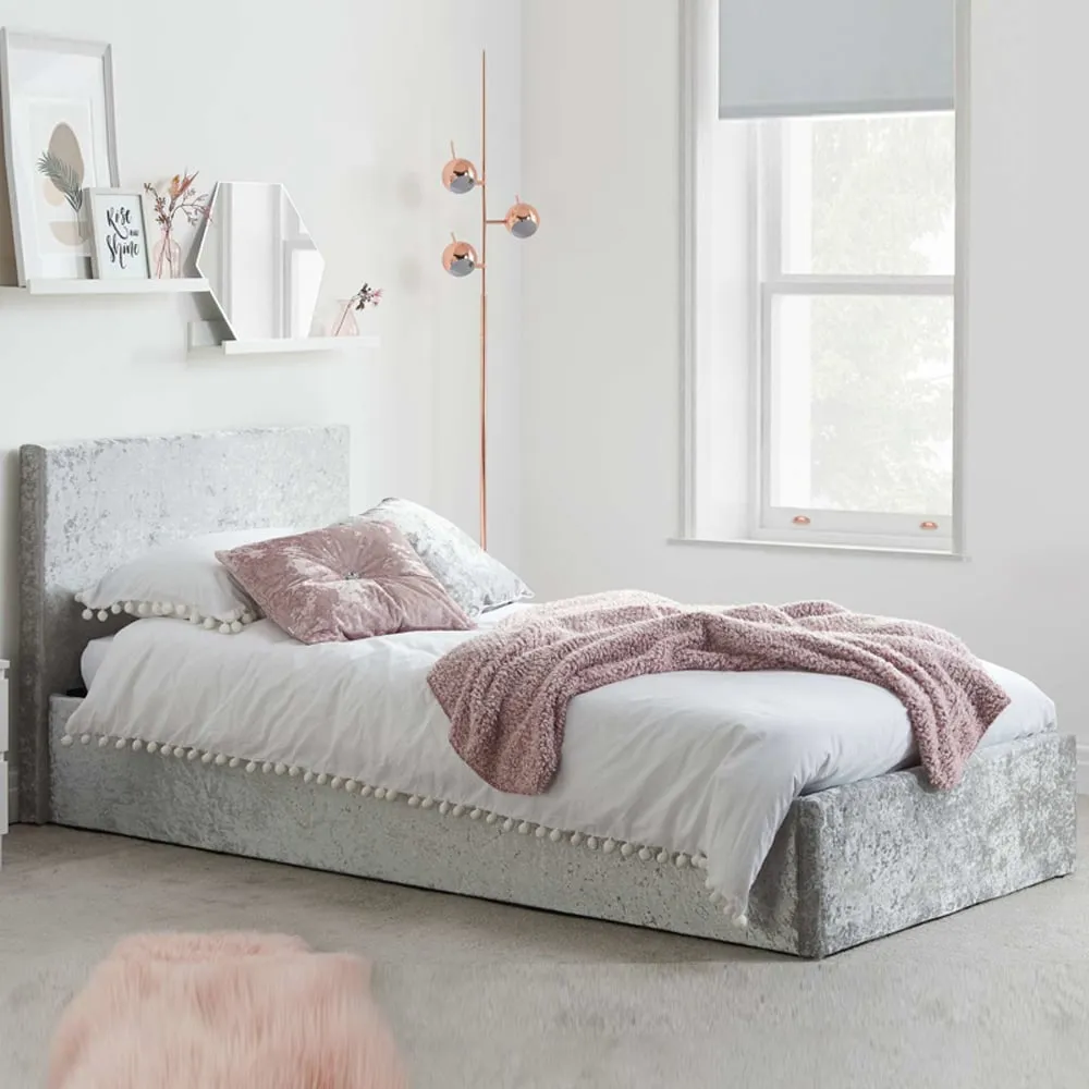 Beano Single Ottoman Bed with Storage - Steel, Crushed Velvet