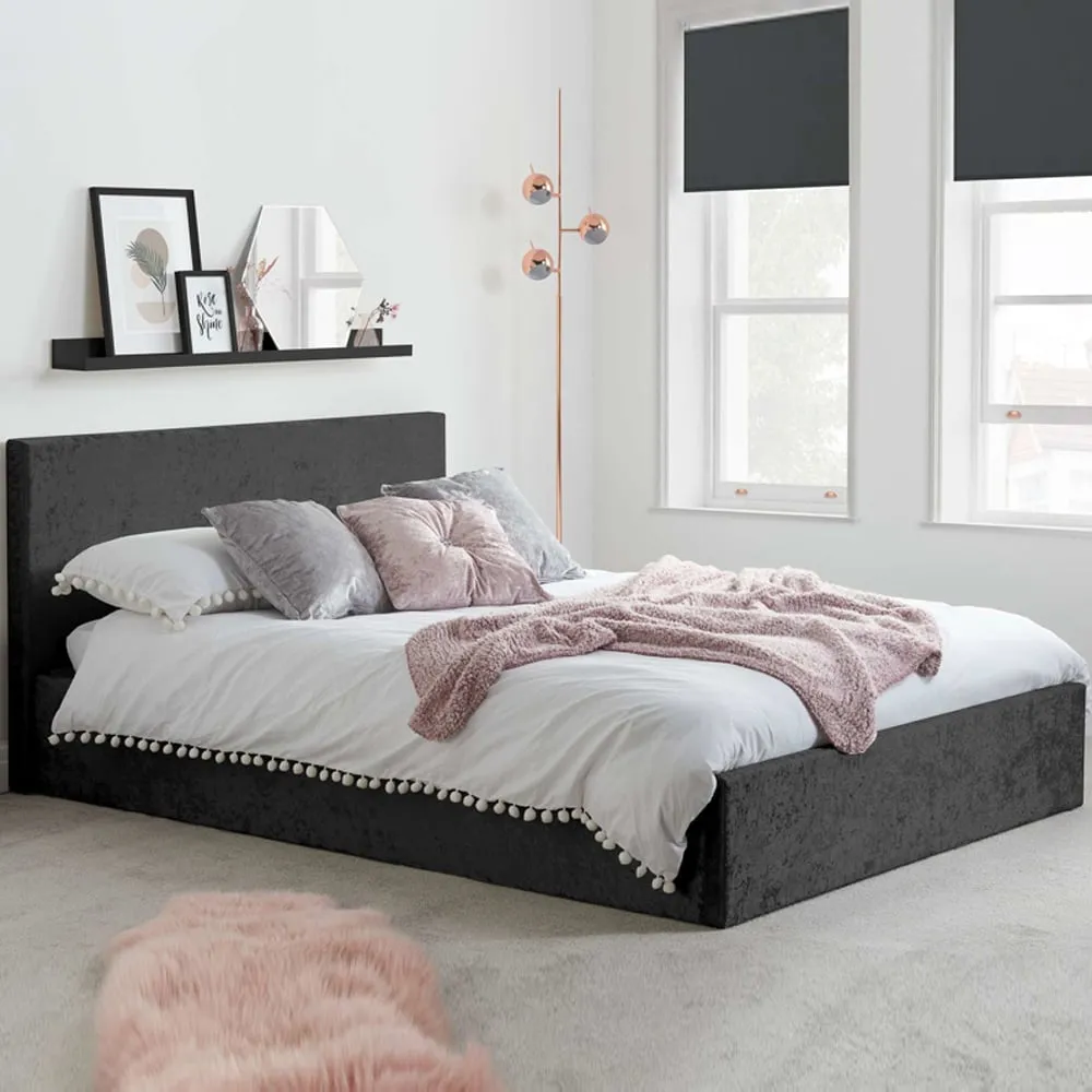 Beano Small Double Ottoman Bed with Storage - Black, Crushed Velvet