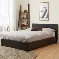 Beano Small Double Ottoman Bed with Storage - Brown, Faux Leather