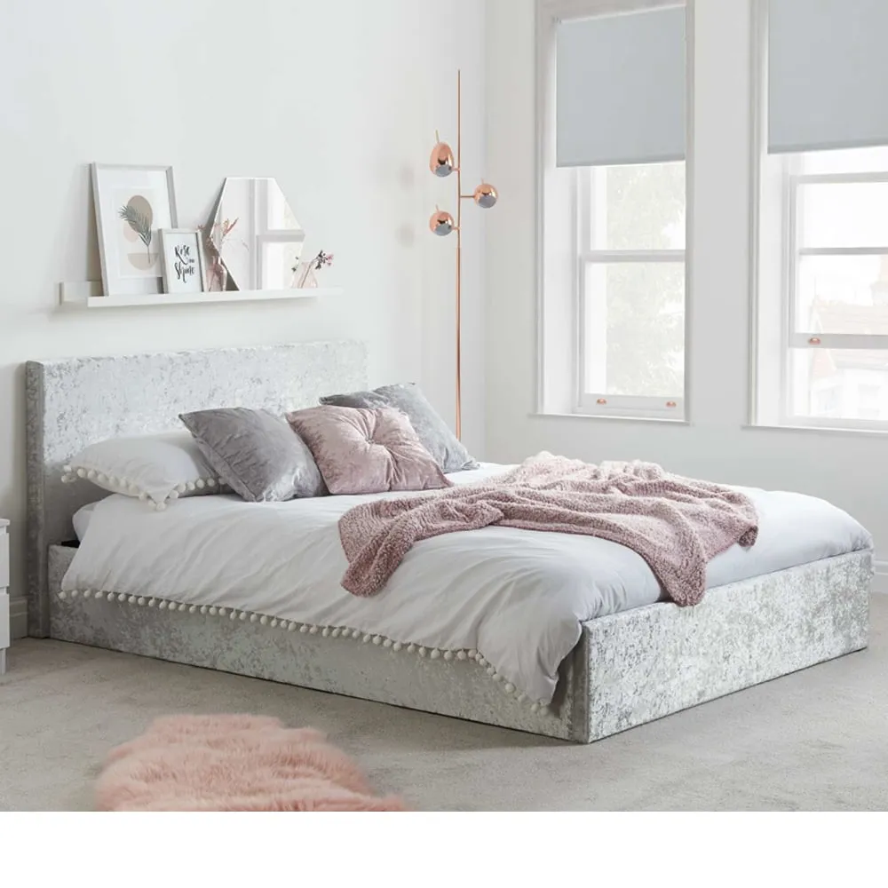 Beano Small Double Ottoman Bed with Storage - Steel, Velvet