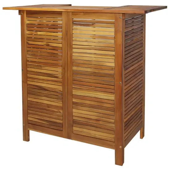 Beatriz Bar Table with Shelves - Brown, Solid Acacia Wood product