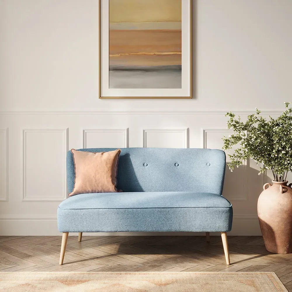 Beau 2-Seater Sofa with Wooden Legs - Blue, Fabric image