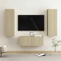 Beaverton 3 Piece Wall TV Cabinet Set - Sonoma Oak, Engineered Wood alternate view