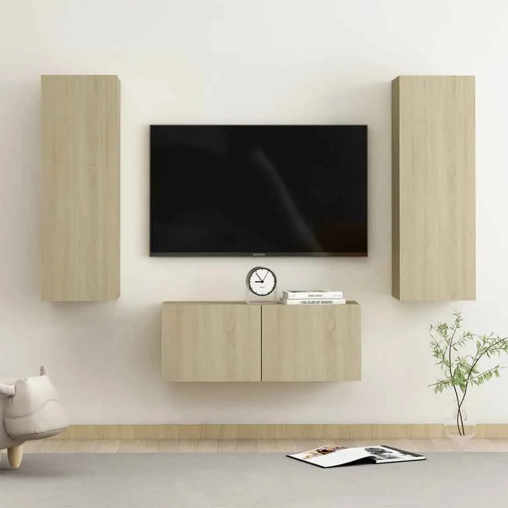 Beaverton 3 Piece Wall TV Cabinet Set - Sonoma Oak, Engineered Wood product