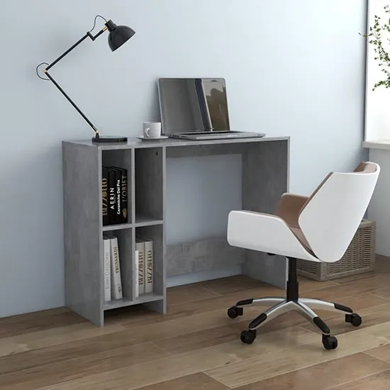 Becker Laptop Desk with 4 Shelves - Concrete Effect