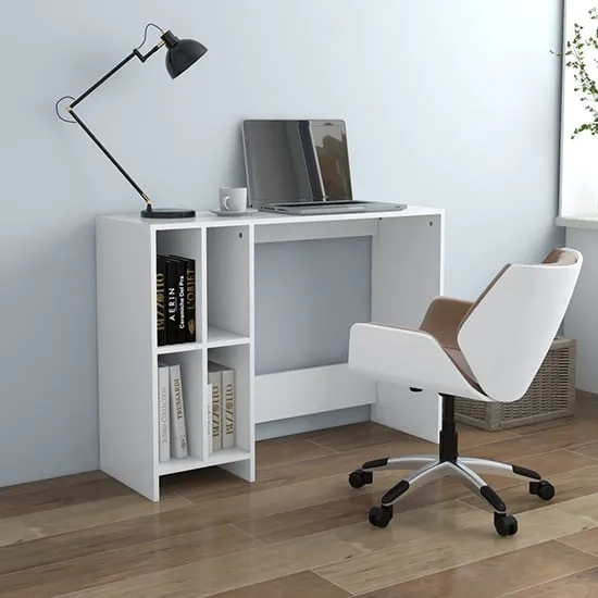 Becker Laptop Desk with 4 Shelves - White, Engineered Wood